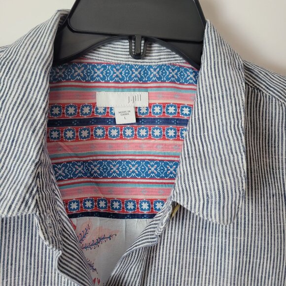J.Jill Womens Striped Linen Blend Button-Up Short Sleeve Shirt With Floral & Geo - Picture 3 of 16